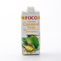 FOCO coconut water is a natural hydrating isotonic beverage with refreshing, pure pineapple taste. Ideal for smoothies.